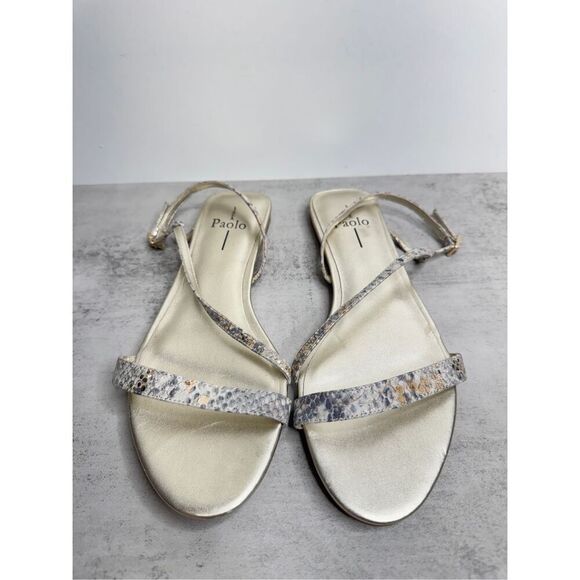 Linea Paolo Sandals Size 8.5 Leather in Gold Snakeskin Print Strappy Flat Sandal - Picture 4 of 7